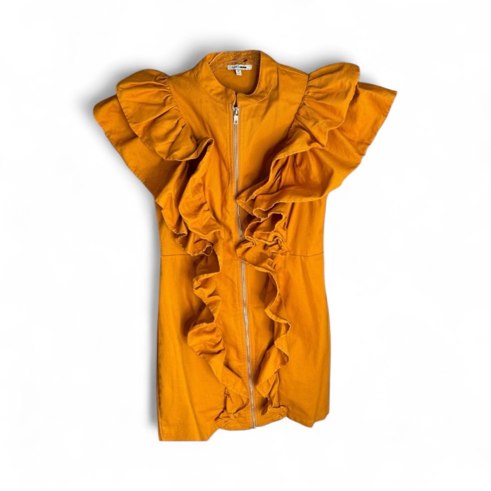 Bold Orange Ruffle Dress with Zipper - Picture 3 of 5